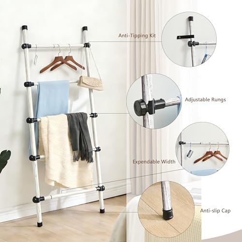 SIBRAD Metal Blanket Ladder, White 5-Tier Quilt Rack Holder - Image 4