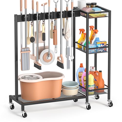 Broom Holder with Cleaning Supplies Organizer, Broom Closet - Image 2