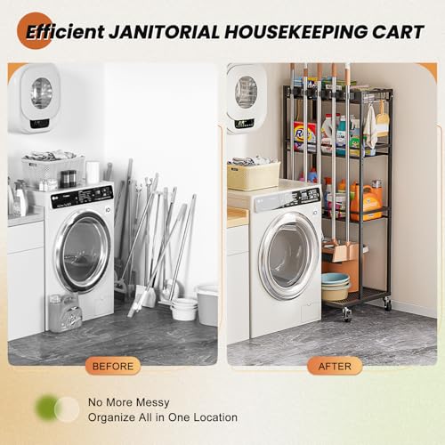 Taller Broom Holder with Cleaning Supplies Organizer - Image 7