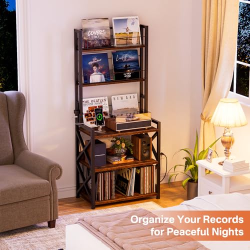Record Player Stand with Power Outlet - Turntable Display Shelf - Image 6