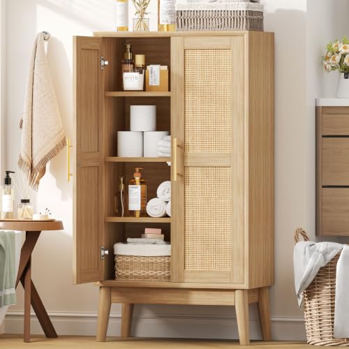 Keehusux 43" Tall Bathroom Storage Cabinet with Doors, Rattan - Image 2