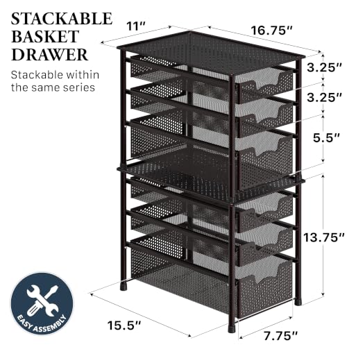 Simple Houseware Stackable 3 Tier Sliding Basket Organizer - Image 3