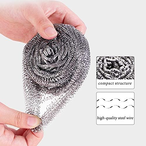 DKKO Stainless Steel Scourers Cleaning Ball Metal Scouring Pads for Kitchens Bathroom Steel Scrubber to Cleaning Dishes Pots Pans Ovens Grills - Pack of 12 Balls,1.05oz Each