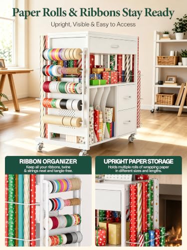 MAX Wrapping Paper Storage Cart, Up to 30 Rolls, White - Image 7