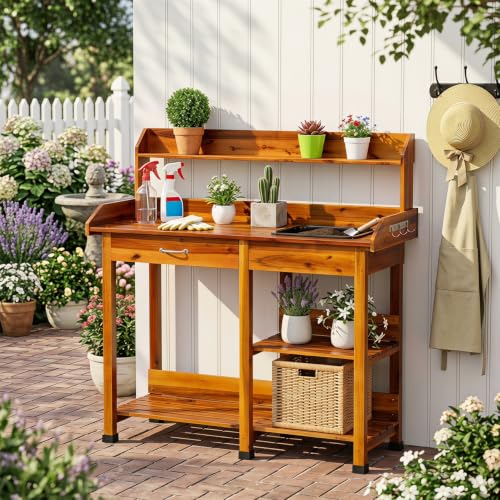 FDW Outdoor Potting Bench Table with Sink & Drawer | Home Organization - Image 3