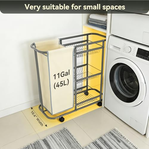 Slim Laundry Cart with Wheels, 3 Tier Rolling Laundry Sorter - Image 4