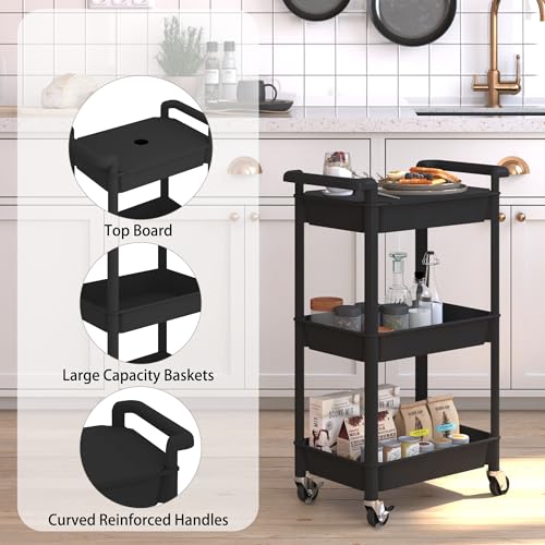 Steehoom 3-Tier Utility Rolling Cart with Cover Top Board, Mobile - Image 3