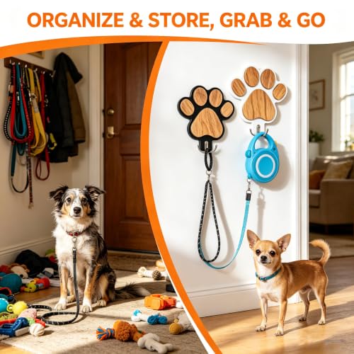 2PC 3D Wooden Dog Paw Leash Holder for Wall, Set of 2 - Image 4