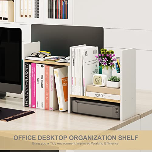 White Desk Organizers and Storage Small Desktop Bookshelf Length - Image 7