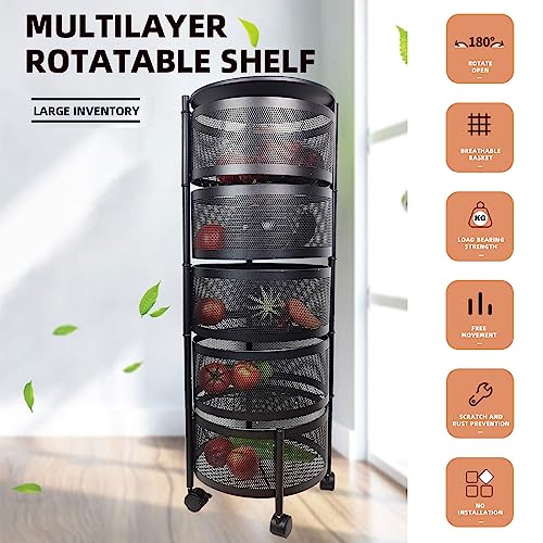 5 Tier Rolling Storage Cart, Metal Utility Cart with Lockable - Image 3