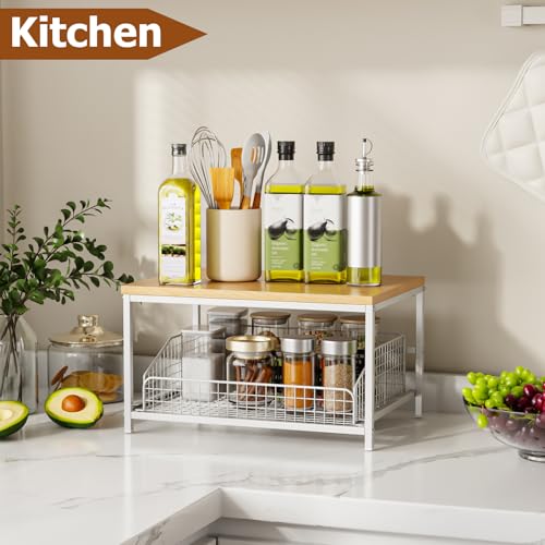 KLM Pull Out Spice Rack Organizer for Cabinet,Rustic Wood - Image 3