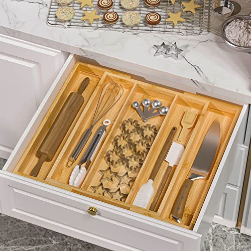 Bamboo Utensil Organizer Cutlery Organizer - Expandable 5 Slots - Image 6