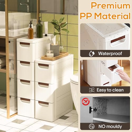 4 Drawer Slim Bathroom Cabinet, Narrow Rolling Cart Organizer - Image 7