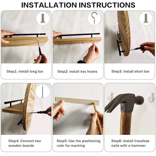 Key Holder Wall Mount with Shelf and Hooks, Mail Organizer - Image 7