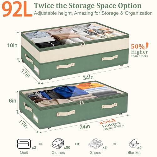 4 Pack Under Bed Storage with Wheels, 6in-10in Height - Image 3