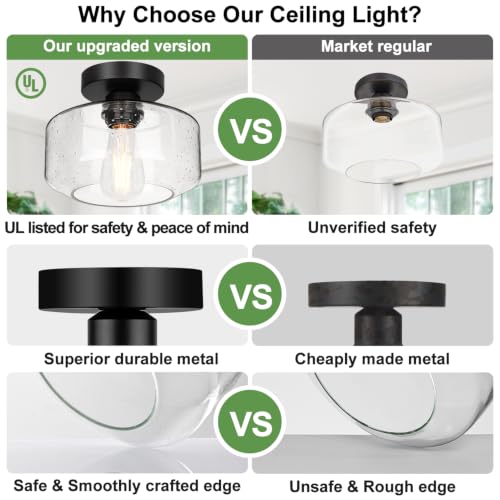 Lynnoland Industrial Farmhouse Semi Flush Mount Ceiling Light - Image 4