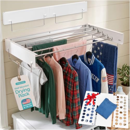 31.5 Inch 5-Rod Foldable Wall Drying Rack, Stainless Steel, White - Image 2