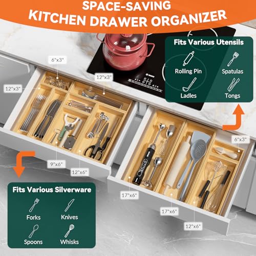 Lixple Bamboo Kitchen Drawer Organizer, 2 Pack, 9" x 3" x 2" - Image 5