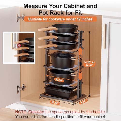 LAMU Pots and Pans Organizer for under Cabinet, 6-Tier Heavy Duty - Image 3