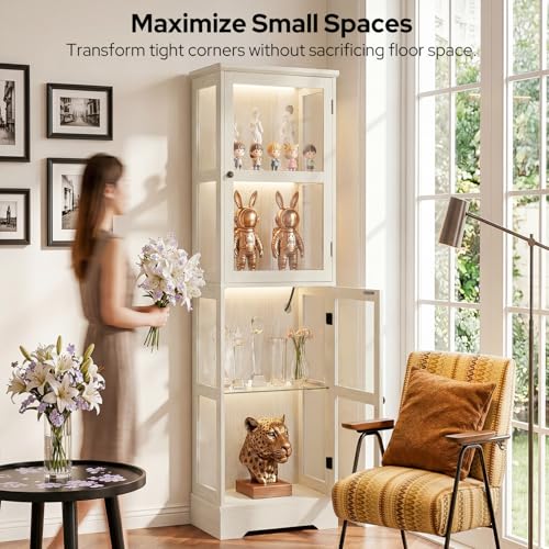 LED Curio Cabinet with Glass Doors, Smart Narrow Collectible - Image 7