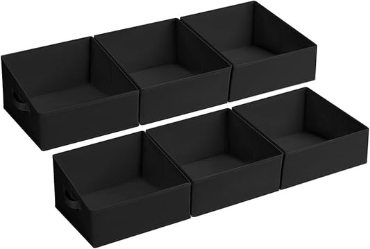 DIMJ Trapezoid Storage Bins for closet shelves, Closet Organzier Bins with Handle, Foldable Closet Storage Bins Basket, Closet Organizers and Storage for Toys, Books, 6 Packs, Black