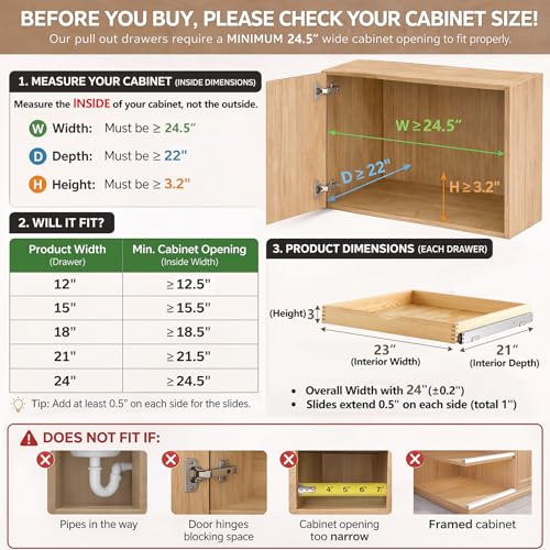 Menkxi 2 Set Wood Pull out Cabinet Organizer, Wood C | Pull Out Organi - Image 3