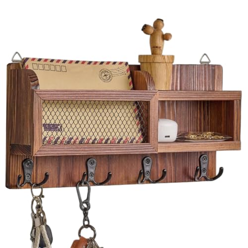 Key Holder Wall Mount with Mail Organizer and Shelf Rustic - Image 2