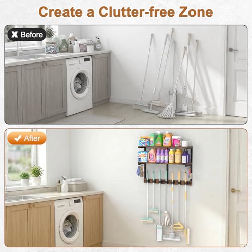 Housolution Wall Mount Broom Holder Hanger Laundry Room - Image 6