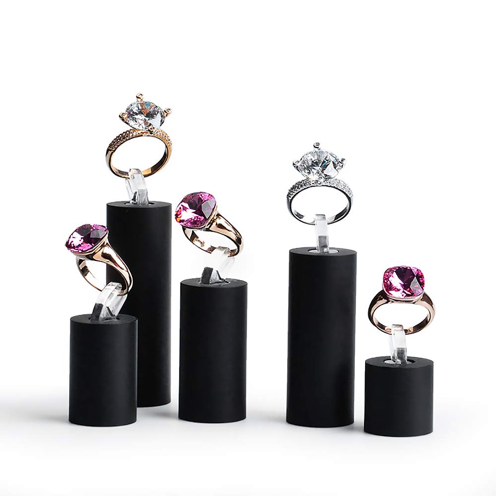 Black Acrylic 7 Piece Cylinder Ring Display Stand Organizer - Image 1