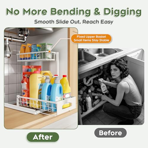 Under Sink Organizer, 2-Pack L-Shaped Metal Pull-Out Drawers - Image 4