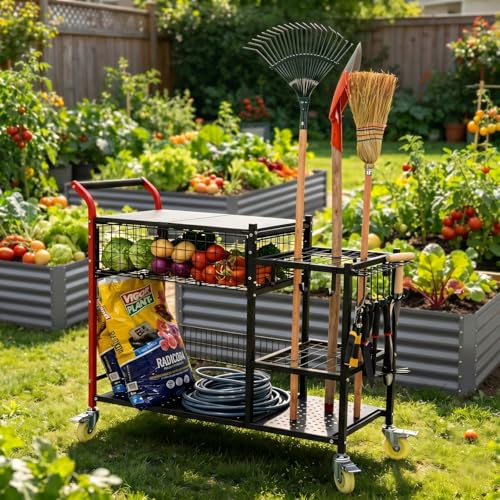 Anleolife 3-in-1 Garden Cart: Workstation, Harvest Basket - Image 3