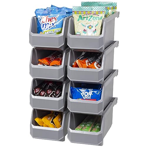 ReadySpace Medium Stackable Plastic Storage Bins, 8-Pack, Gray - Image 2