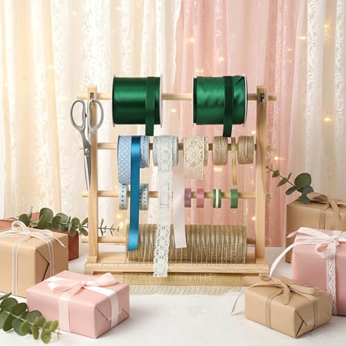 Ribbon Storage Rack Spool Holder Organizer, 4 Tier Wooden - Image 5