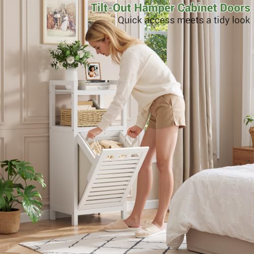 Homykic Bamboo Tilt Out Laundry Hamper Cabinet - Image 4
