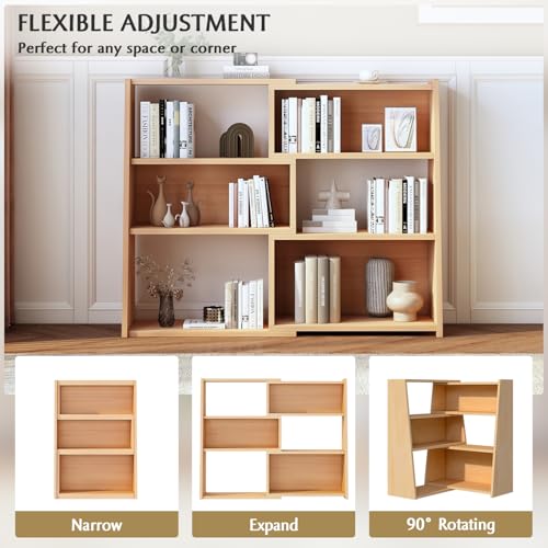 IOTXY Wooden Extendable Shelf Bookcase, 3-Tier Low Bookshelf - Image 4