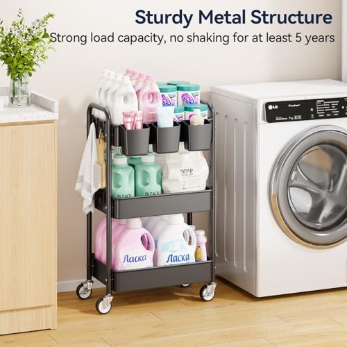 YASONIC 3 Tier Rolling Cart, Heavy Duty Metal Utility Cart - Image 3