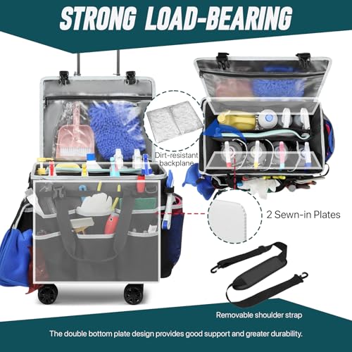 Large Rolling Cleaning Caddy Bag with Detachable Trolley, Full - Image 3