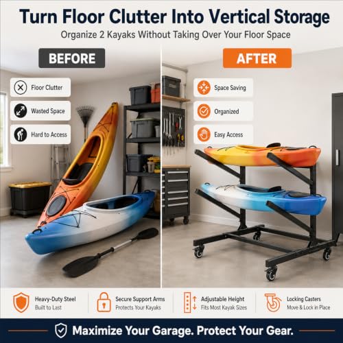 2-Kayak Freestanding Storage Rack with Wheels – | Home Organization - Image 4