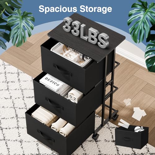 DUMOS Fabric Dresser 3 Drawer Storage Chest, Rolling - Image 7