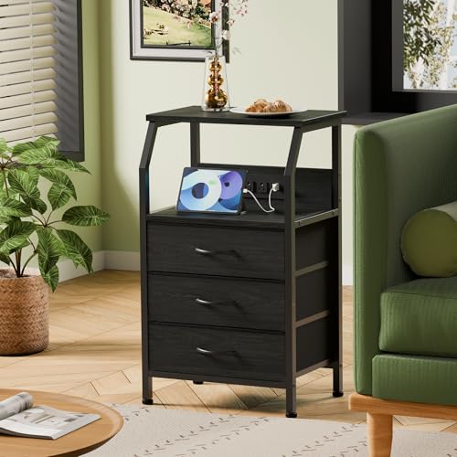 Furnulem Night Stand with Charging Station, 3 Drawers Bedside - Image 5