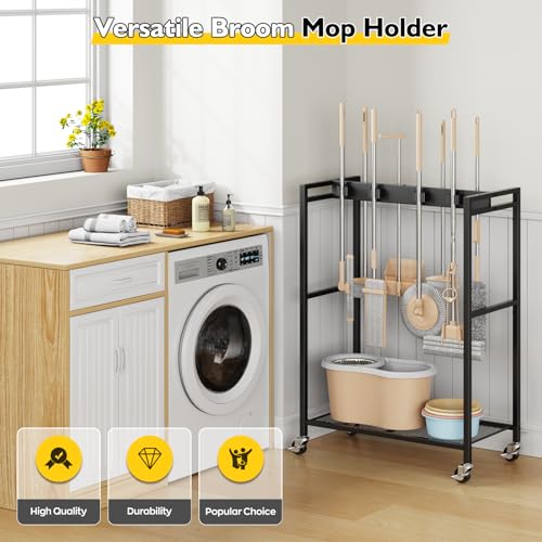 BORISI Broom And Mop Holder, Movable Broom Closet Storage Cabinet - Image 5