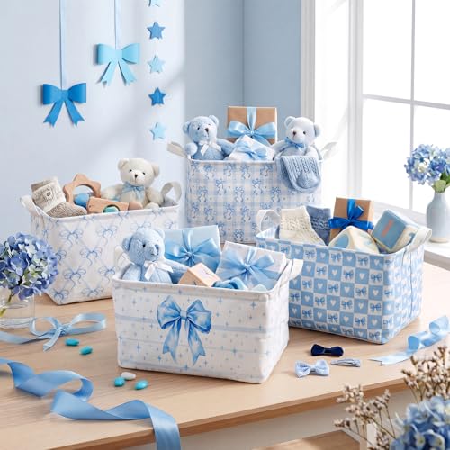 4pcs 4 Pcs Blue Bow Storage Basket for Gifts Collapsible - Image 3