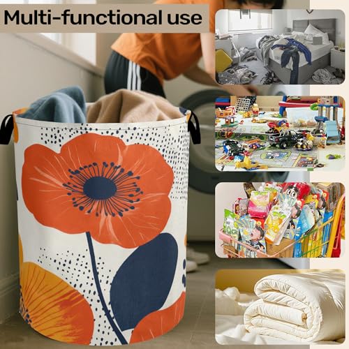 Modern Minimalist Red Flowers Foldable Canvas Laundry - Image 7