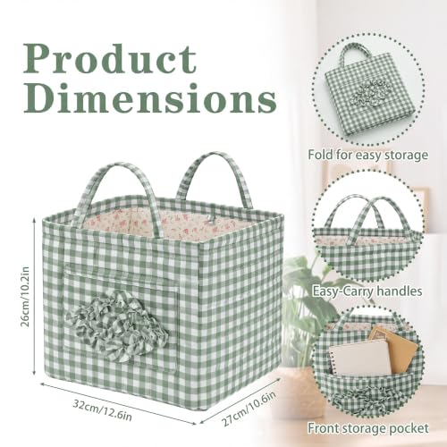 Novabright Sage Green Gingham Quilted Car Basket | Home Organization - Image 4