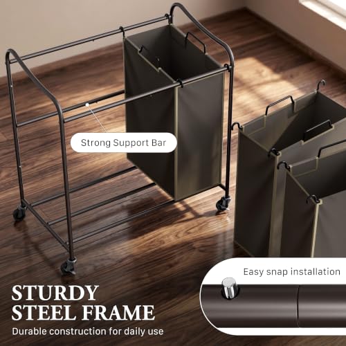 Simple Houseware Heavy Duty 3-Bag Laundry Sorter Rolling - Image 4