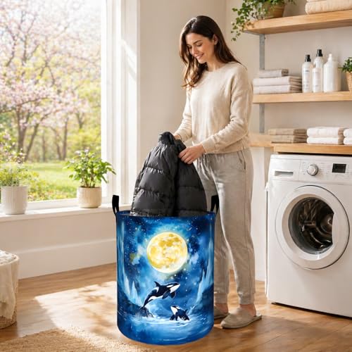 Orca Moonlit Laundry Basket, Ocean Night Oxford Cloth - Image 3