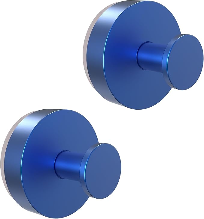 Vacuum Suction Cup Hooks for Shower 2 Pack, Heavy Duty Aluminum Alloy Towel Hooks for Bathroom Kitchen Glass Tile Mirror Wall No Drill Removable Robe Loofah Coat Suction Hooks Hanging-Blue