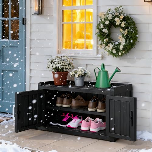 Bifanuo Shoe Storage Cabinet, 2-Door Outdoor Storage Bench - Image 2