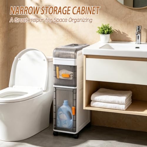 3-Tier Slim Bathroom Storage Cabinet, Narrow Rolling - Image 5