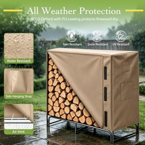 4FT Heavy Duty Firewood Rack with Cover, Log Holder Set - Image 5